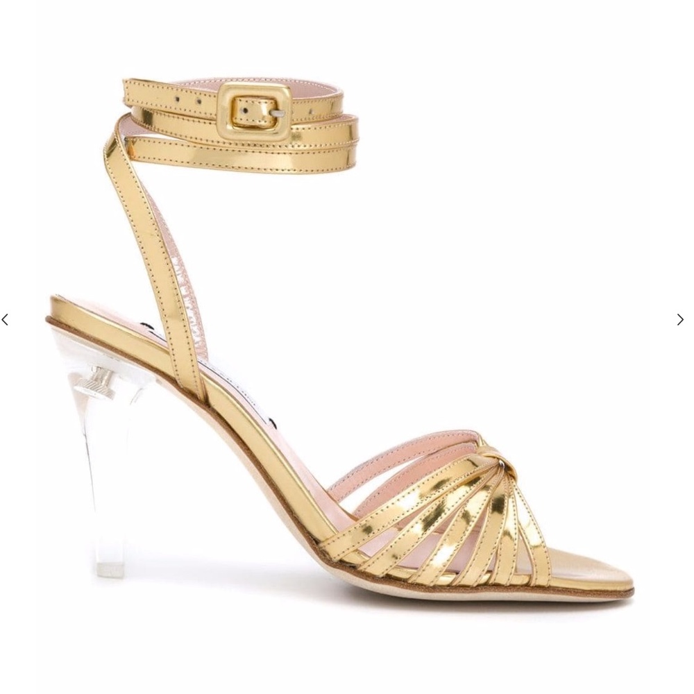 Leandra Medine Caged Heeled Sandals Gold